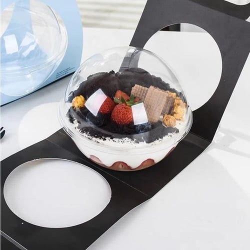 علب حلا كروي بلاستيك شفاف 440 مل مع الغطاء ( 500 ح...