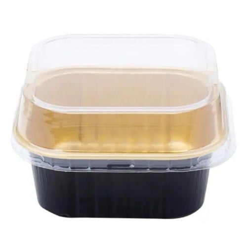 قالب المنيوم مربع اسود 300 مل مع غطاء شفاف ( 216 ح...