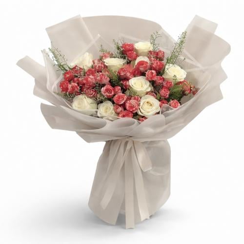 باقة هناي – مزيج وردي وأبيض