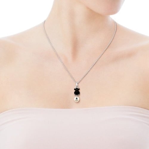 سلسال توس - قلادة Erma الفضية مع العقيق واللؤلؤ وا...