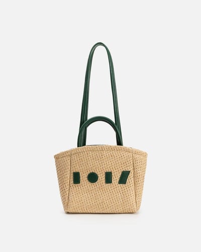 شنطة نسائية مميزة باللون البيج والأخضر