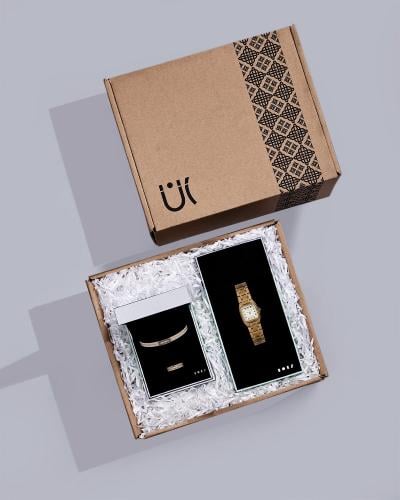 طقم هدايا نسائي يتكون من ساعة وإسوره وخاتم