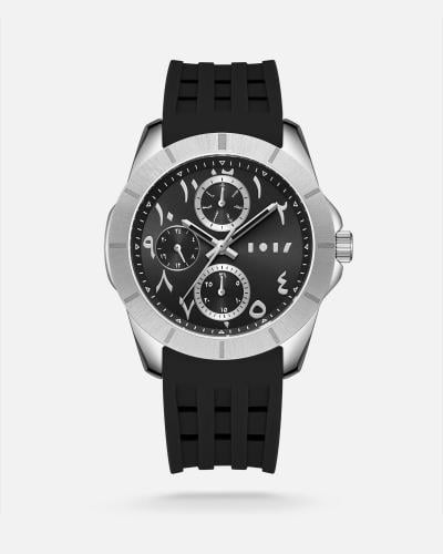 ساعة رجالية بسير ربل بلون أسود