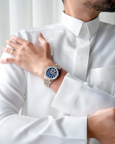 ساعة سعد الرجالية من الستيل بلون فضي وروز قولد