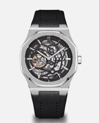 ساعة سراج الرجالية من الجلد بلون أسود
