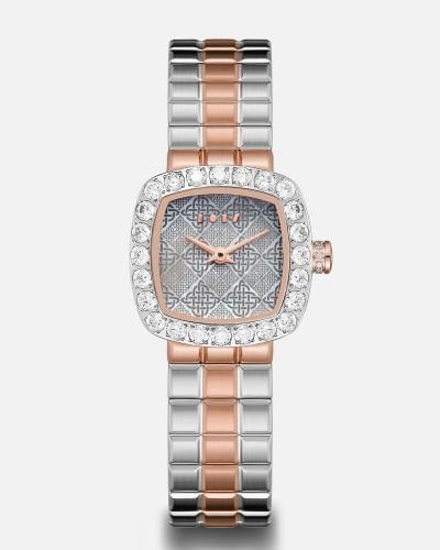 ساعة نسائية بسير ستيل باللون الفضي والروز قولد