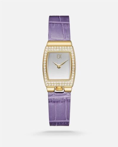 ساعة نسائية بسير من الجلد بلون أرجواني