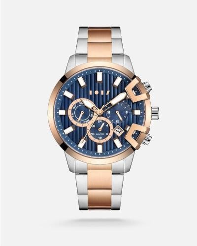 ساعة أحمد الرجالية من الستيل بلون فضي وروز قولد