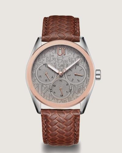 ساعة رجالية بسير جلد باللون البني