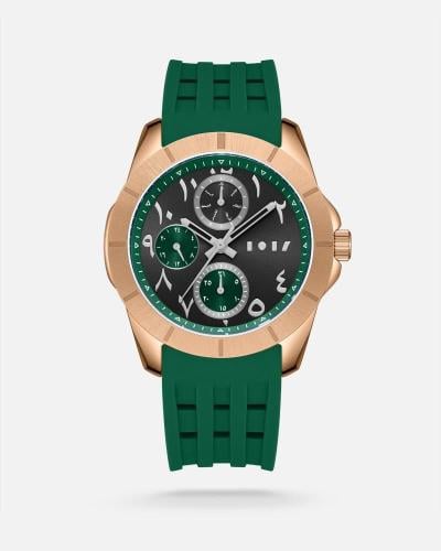 ساعة رجالية بسير ربل بلون أخضر
