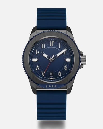 ساعة رجالية بسير ربل باللون الأزرق