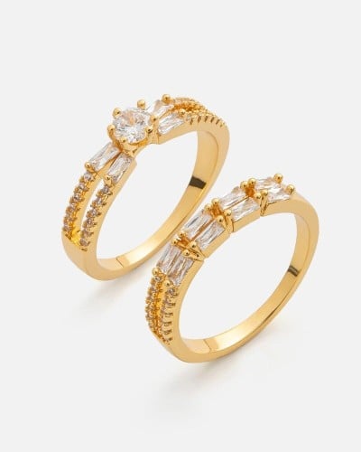 خاتم نسائي توينز عصري بلون ذهبي