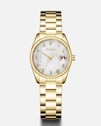 ساعة اصاله النسائية باللون الذهبي