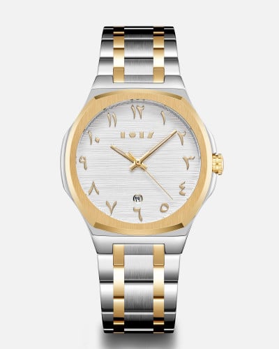 ساعة حَامد الرجالية بلون فضي وذهبي