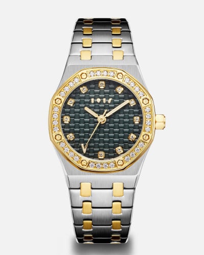 ساعة مشاعل النسائية ستيل بلون ذهبي وفضي