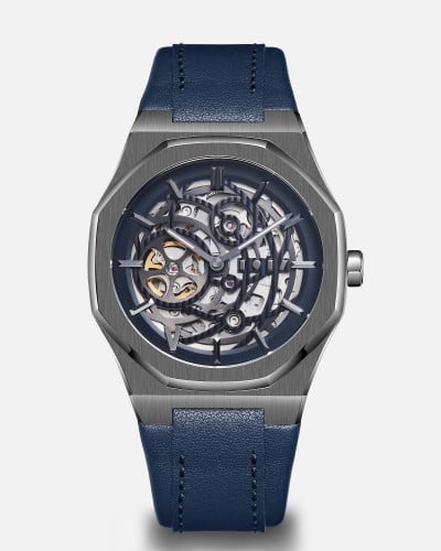 ساعة سراج الرجالية من الجلد بلون أزرق