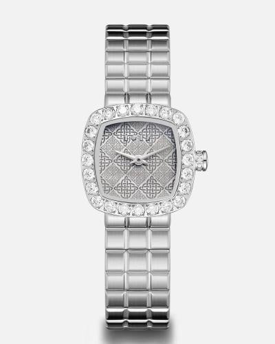 ساعة نسائية بسير ستيل باللون الفضي