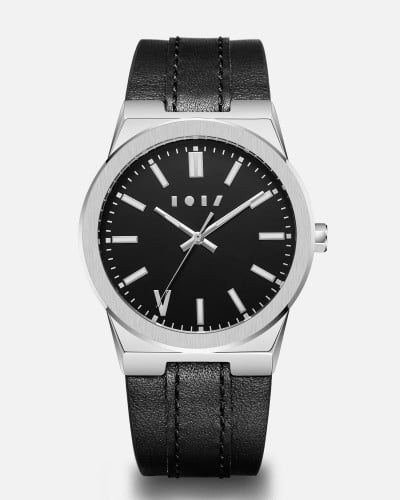 ساعة سعود الرجالية من الجلد بلون أسود