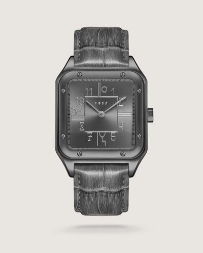 ساعة رجالية بسير من الجلد بلون رمادي