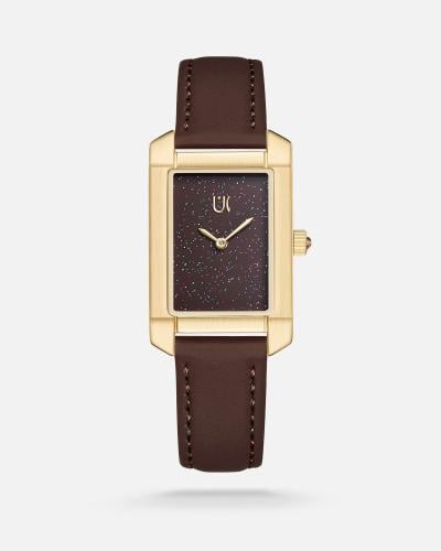 ساعة نسائية بسير جلد باللون البني