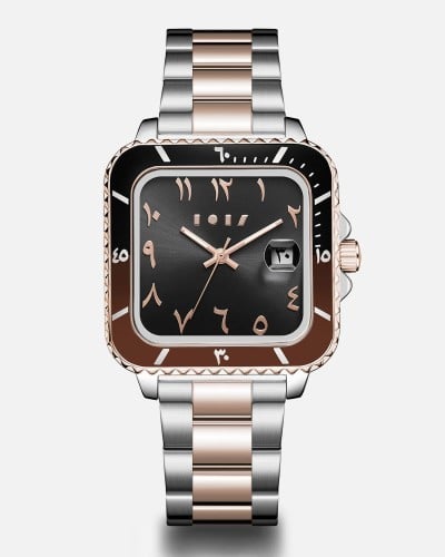 ساعة أصيل الرجالية ستيل بلون فضي ونحاسي