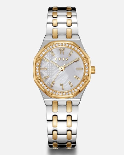 ساعة النرجس النسائية بلون فضي وذهبي