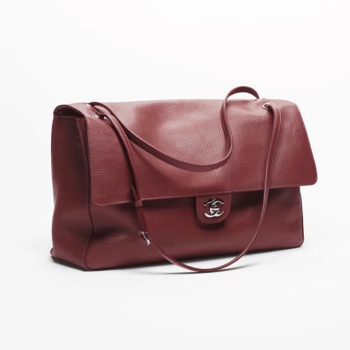 Chanel Maxi Flap bag Dark Burgundy color with Silv...
