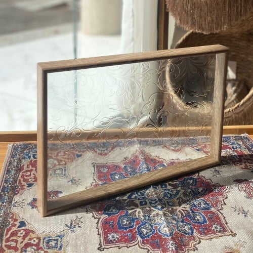 صينية تقديم زجاج ايطار خشبي