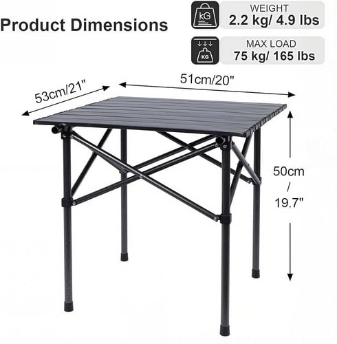 طاولة رحلات صغيرة لون اسود قابلة للطي