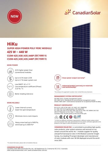 لوح طاقة شمسية 435 واط - canadian solar