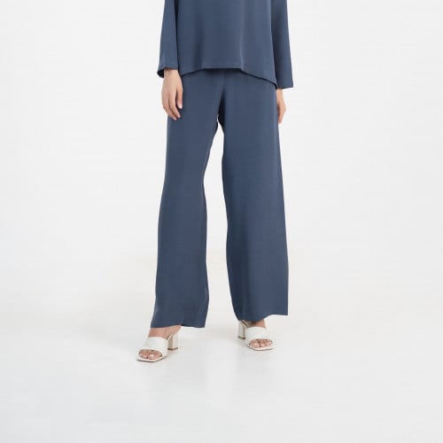 Blue Crepe Straight Cut Trousers