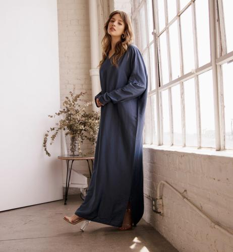 Blue V-neck Classic Dress