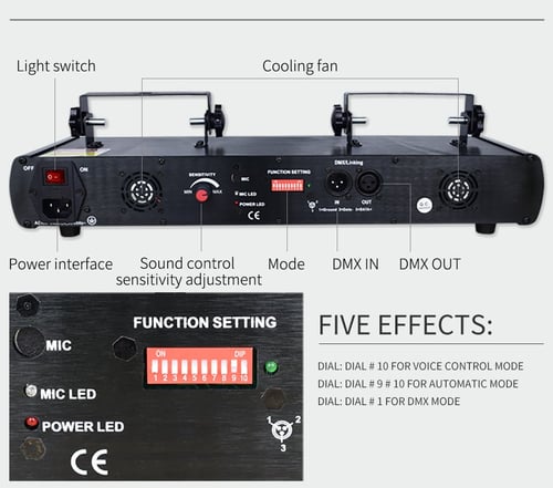 اضائة ليزر حفلات 4 عدسات مستطيل 6 الوان