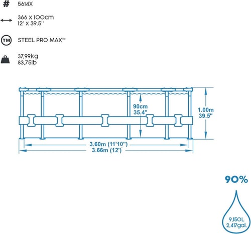 مسابح مائية بست واي + فلتر و سلم عرض 3.66 متر