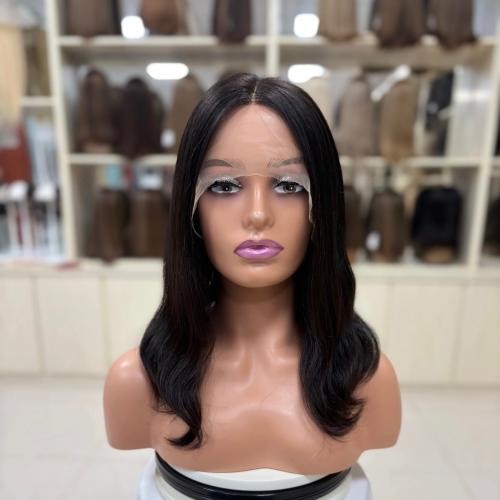 باروكة شعر طبيعي أسود مموج 16إنش – جذور أمامية واق...