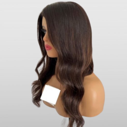 باروكة شعر طبيعي 100% كثافة 180% بني غامق