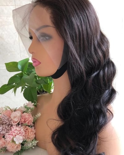 باروكة شعر طبيعي جذور اماميه نص اسود مموج