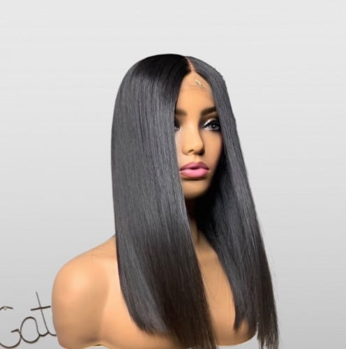 باروكة شعر طبيعي برازيلي اسود بطول 16 انش (مليكة)