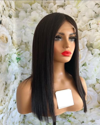 باروكة شعر طبيعي طول 16 انش اسود (رنيم)