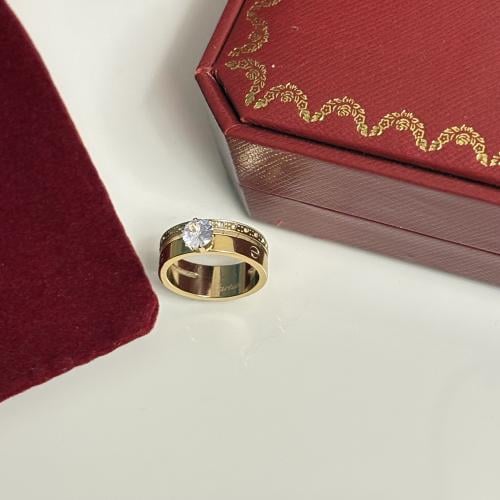 خاتم كارتير لوف ذهبي سوليتير ستيل مرصع