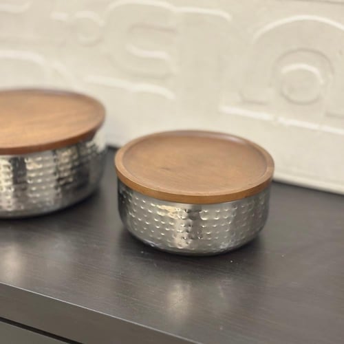 صينيه استيل بغطاء خشب