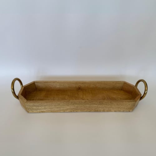 صحن خشب هندي بمقبض ذهبي