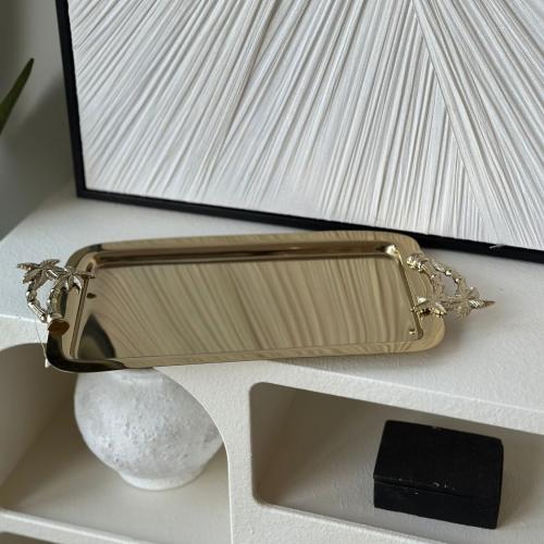 صينيه تقديم ذهبي مستطيل بيد نخله