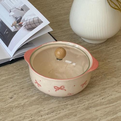 وعاء تقديم سيراميك بغطاء زجاج