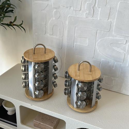 علبة بهارات قاعده خشب مع استاند