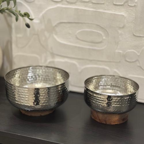 صينيه استيل بقاعده خشب