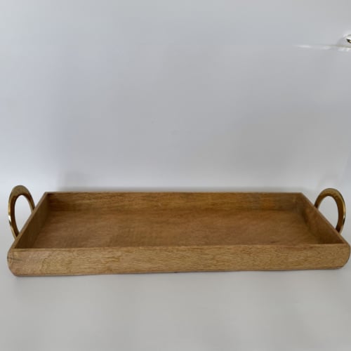 صحن خشب هندي بمقبض ذهبي