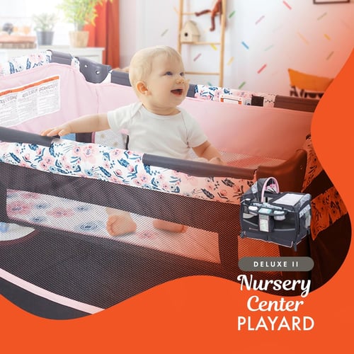 حضانة ديلوكس بلايارد بطبعة الأزهار للعب ونوم الأطف...