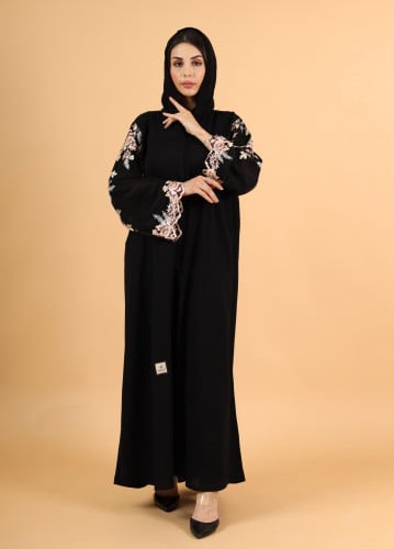 عباية كتان بكم مبطن وتل تطريز