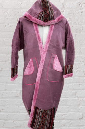 فروة نسائي مخمل وردي شريط سدو